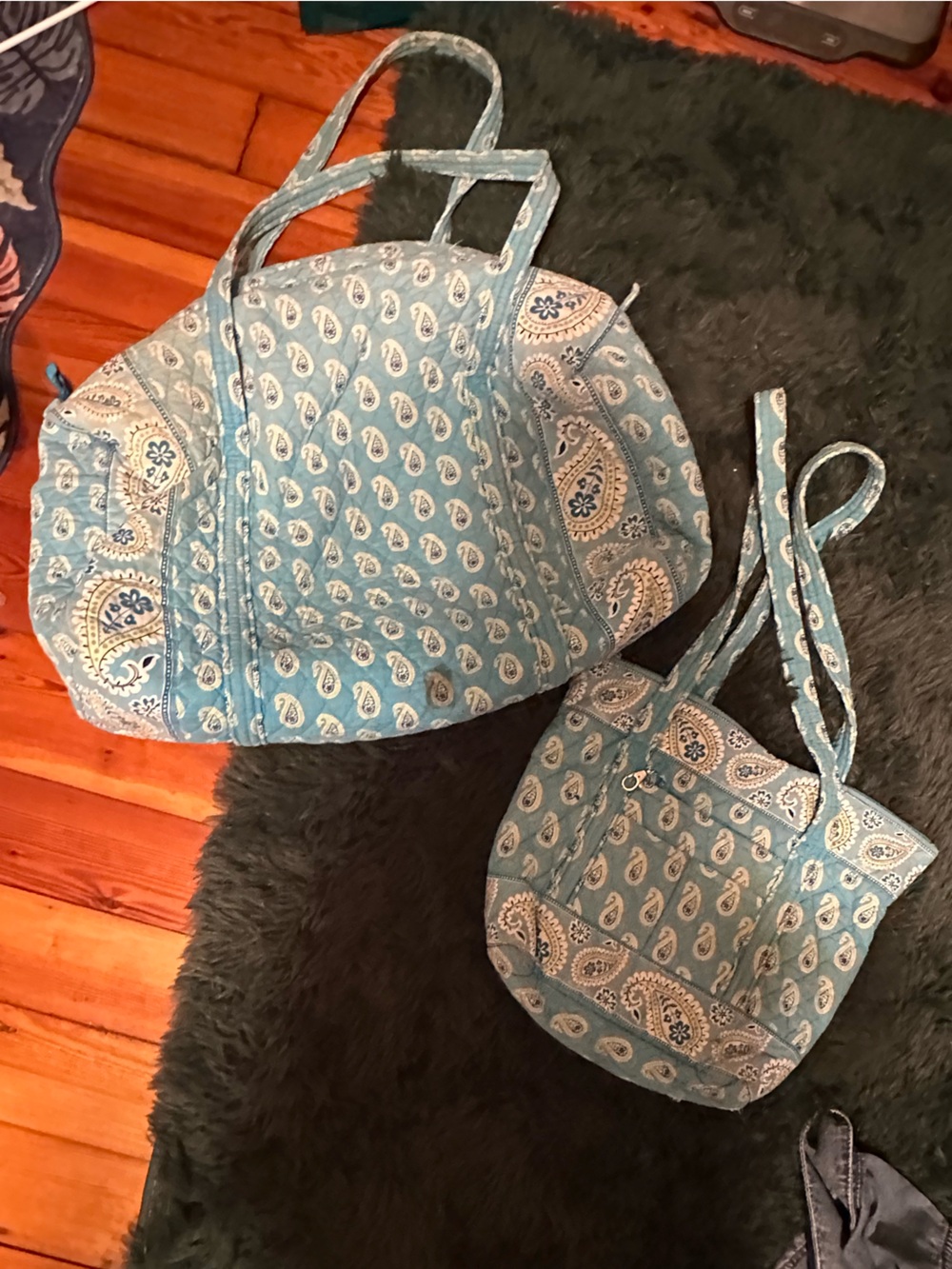 Vintage Vera Bradley Bermuda Blue Miller Bag & Little Betsy Purse Set